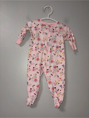 Gerber Pink & Yellow Floral Zip Footie Sleeper Girls 3-6M
